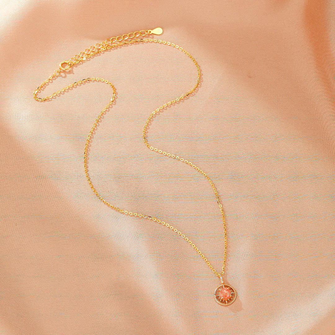 Collier Pierre de Soleil – Aurore Rayonnante, Argent Plaqué Or