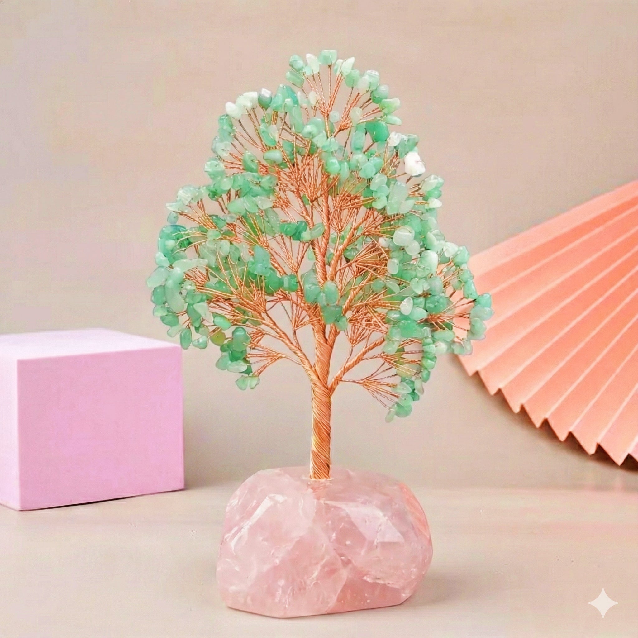 Générosité – Arbre de Vie avec Base en Quartz Rose - aventurine