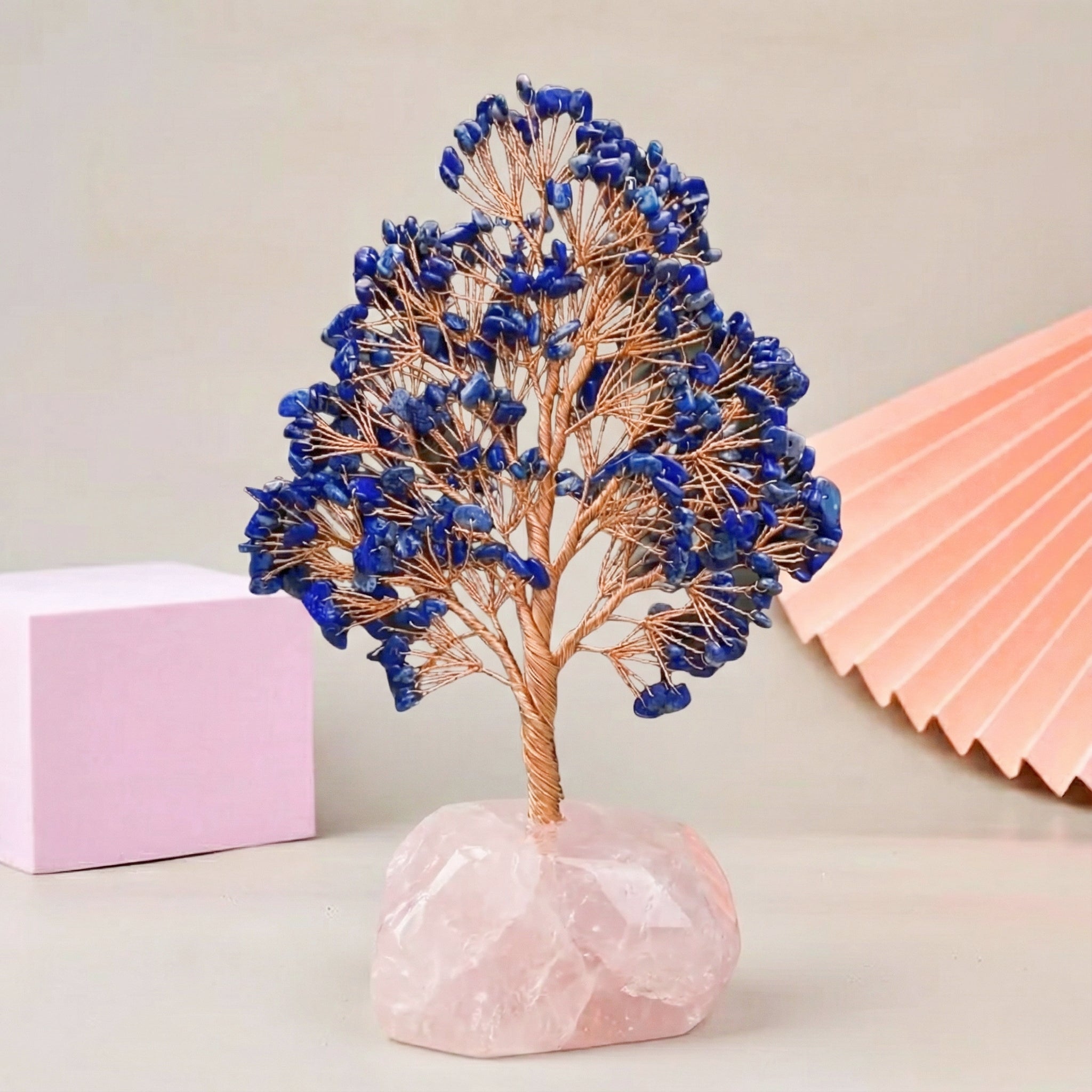 Générosité – Arbre de Vie avec Base en Quartz Rose - lapis lazuli