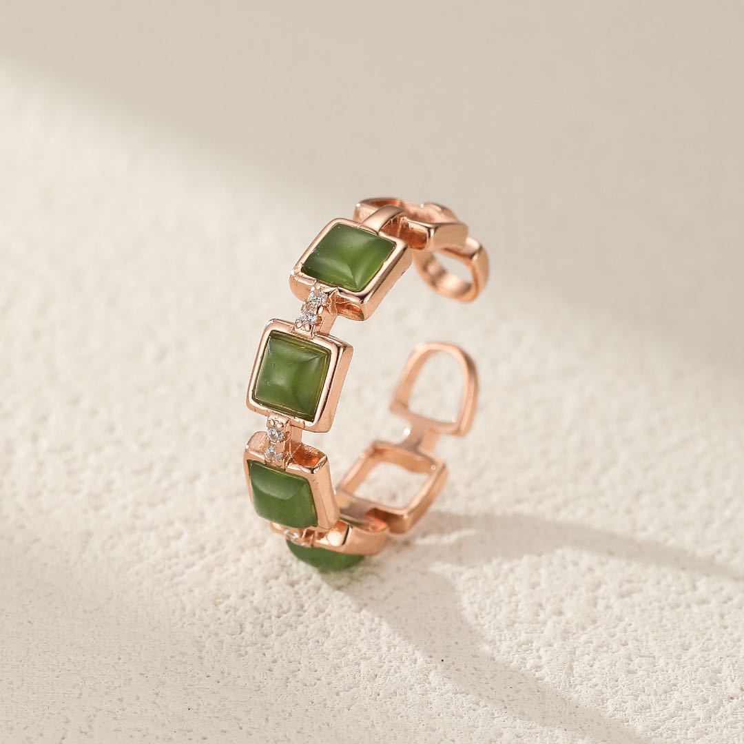 Bague Jade – Paix Intérieure, Argent Plaqué Or