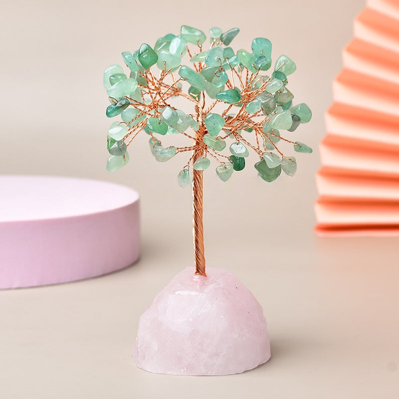 Joie de Vivre – Tree of Life with Rose Quartz Base - Green Aventurine