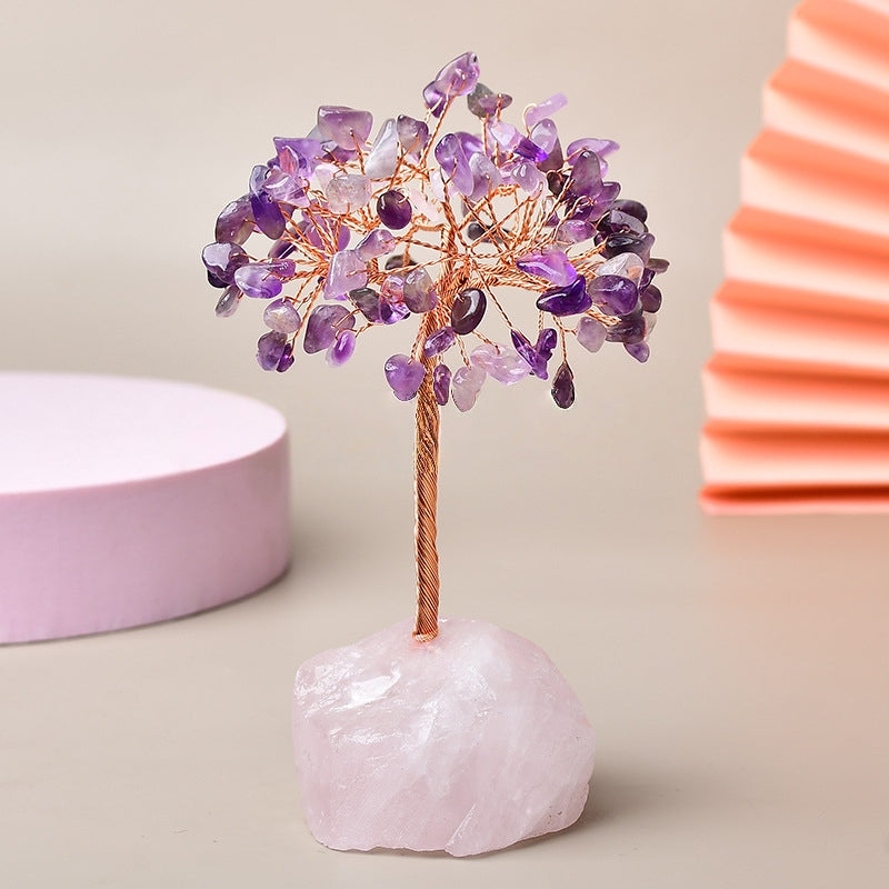 Joie de Vivre – Arbre de Vie avec Base en Quartz Rose - améthyste