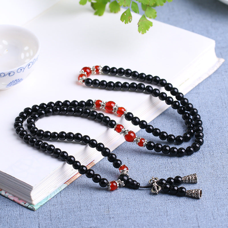 Mâlâ 'Tigridienne' 108 Beads in Obsidian, Tiger's Eye or Agate