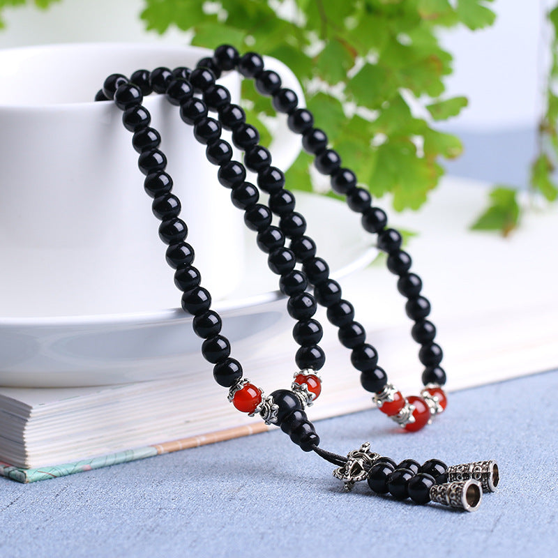 Mâlâ 'Tigridienne' 108 Beads in Obsidian, Tiger's Eye or Agate