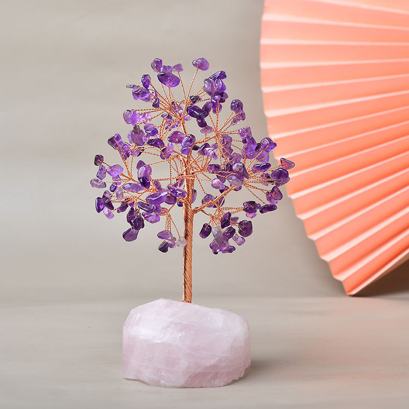 Plaisir – Arbre de Vie avec Base en Quartz Rose