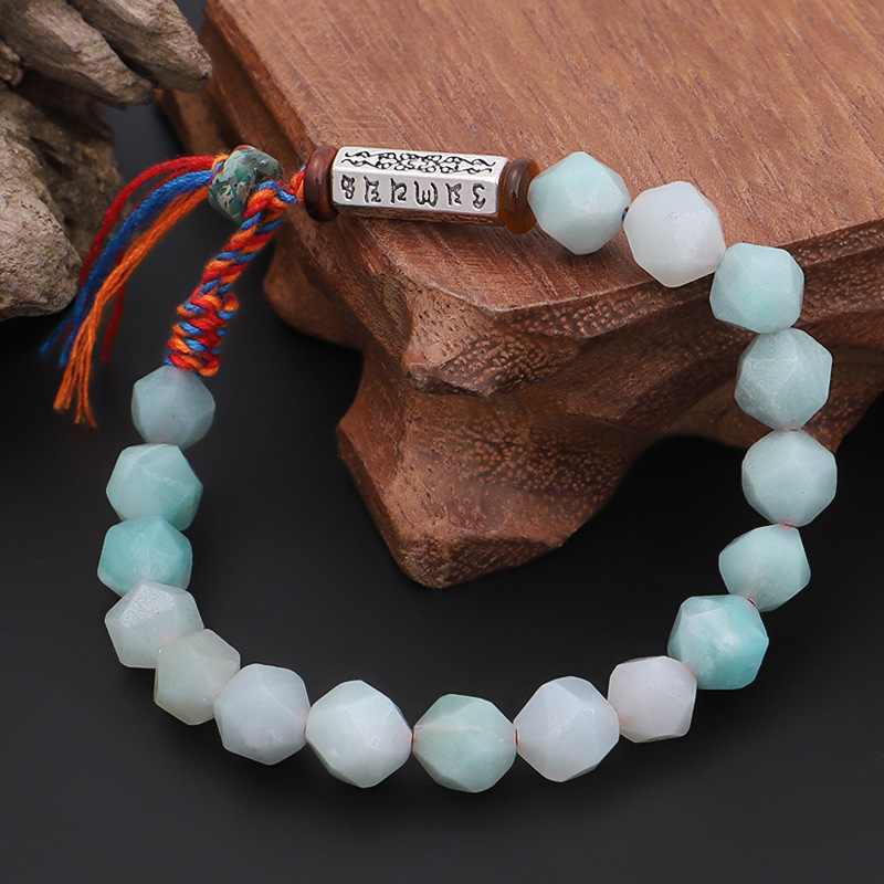 Bracelet Amazonite avec Six Mantras – Apaisement