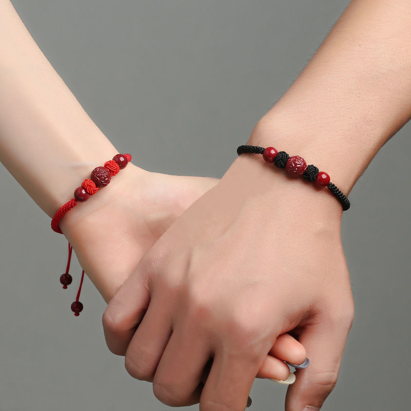 Bracelet Couple 'Amour Zen' en Fil Rouge et Cinabre