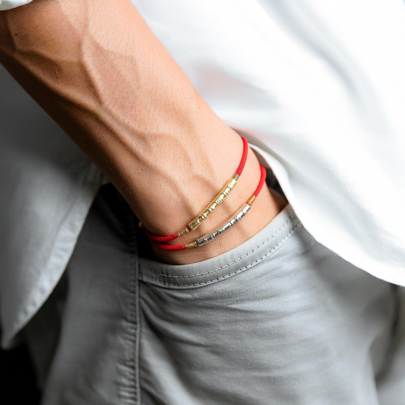 Bracelet Couple Six Mantras – Mon Bonheur, Fil Rouge