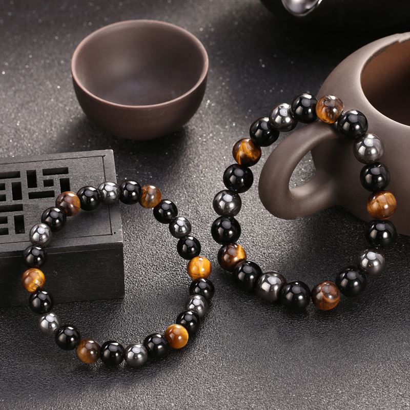 Bracelet « Tiqa » en Hématite, Obsidienne et Œil de Tigre