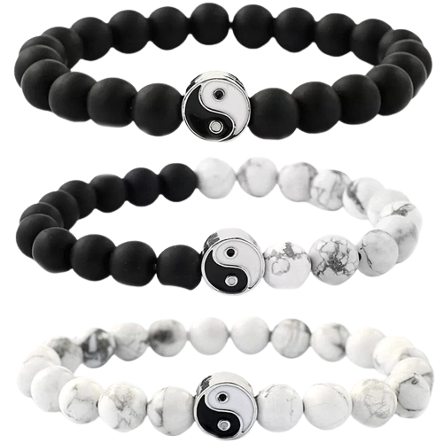 Bracelet Yin Yang « Équilibre » en Onyx noir et Turquoise Blanche