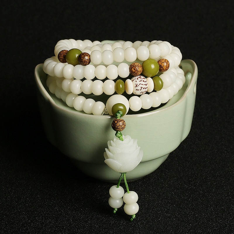 Mâlâ Jade et Graine de Bodhi – Fleur de Jade, 108 Perles