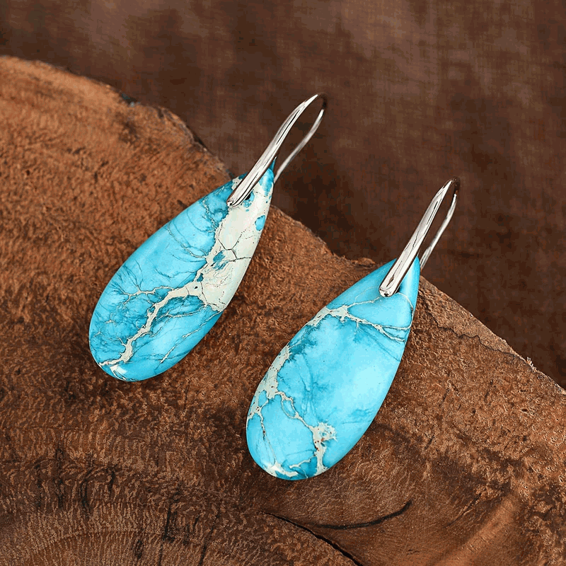 Boucles d'oreilles pendantes argent massif + turquoise