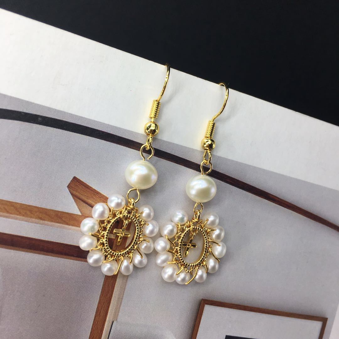 Boucles d’Oreilles Perle – Soleil, Plaqué Or