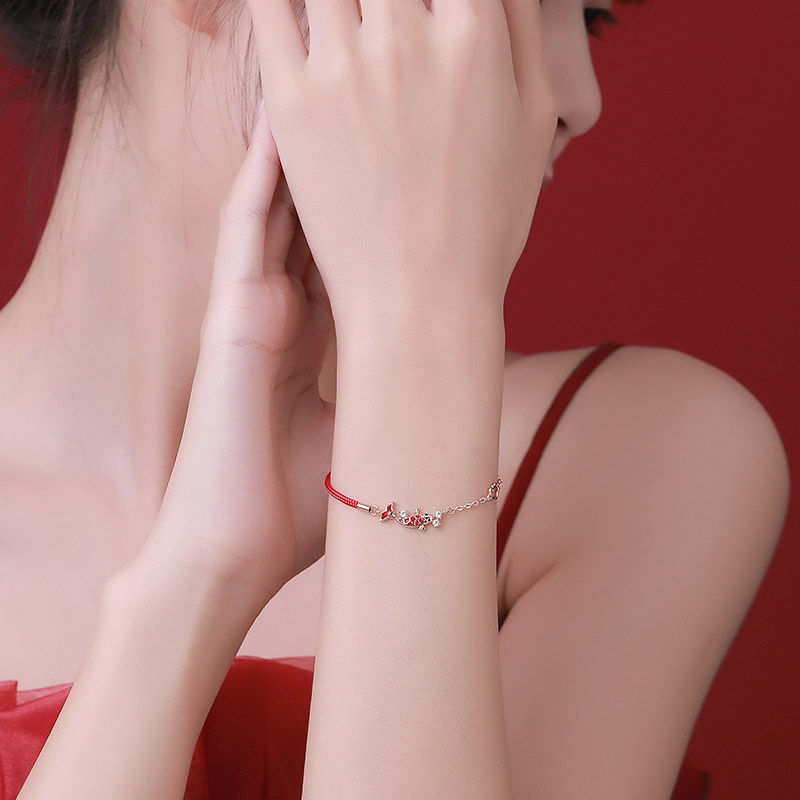 Bracelet Fil Rouge avec Carpe Koï – Chance, Argent 925