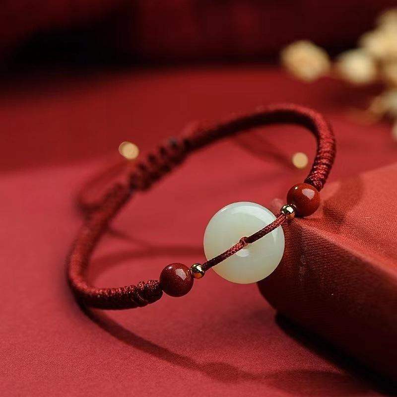 Bracelet Jade et Cinabre – Sérénité, Fil Tibétain