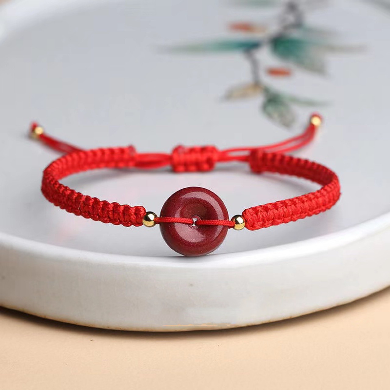 Bracelet Tibétain Couple "Rouge-Gorge" en Cinabre et Fil Rouge