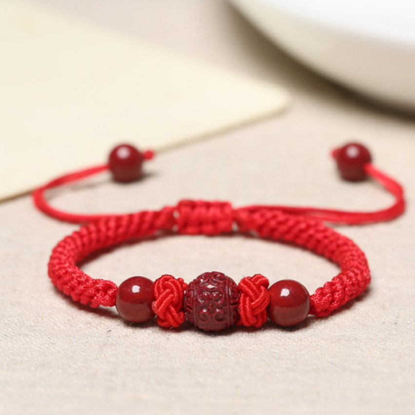 Bracelet Couple 'Amour Zen' en Fil Rouge et Cinabre
