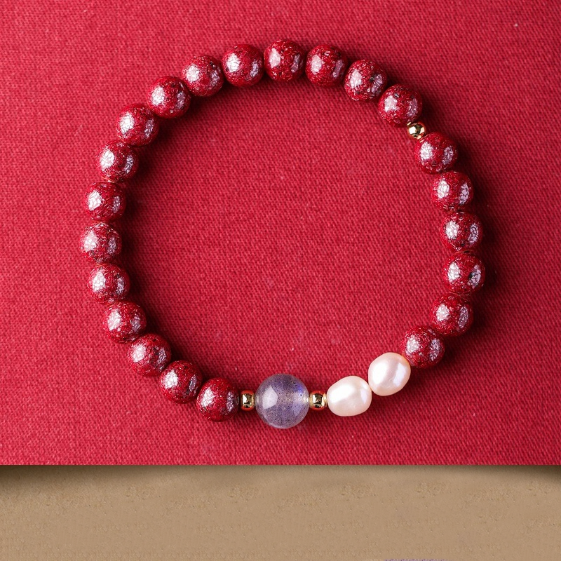 Bracelet Aide au Sommeil "Mars" en Pierre de Lune, Cinabre et Perle