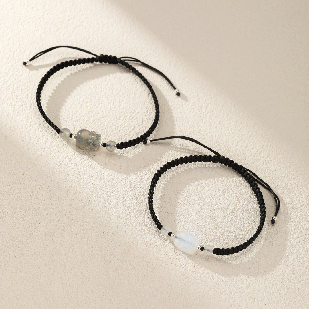 Bracelet Couple Pierre de Lune et Labradorite – Prospérité, Argent