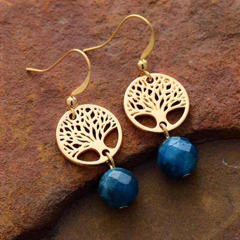 Boucles d'Oreilles Arbre de Vie "Voyage" en Apatite