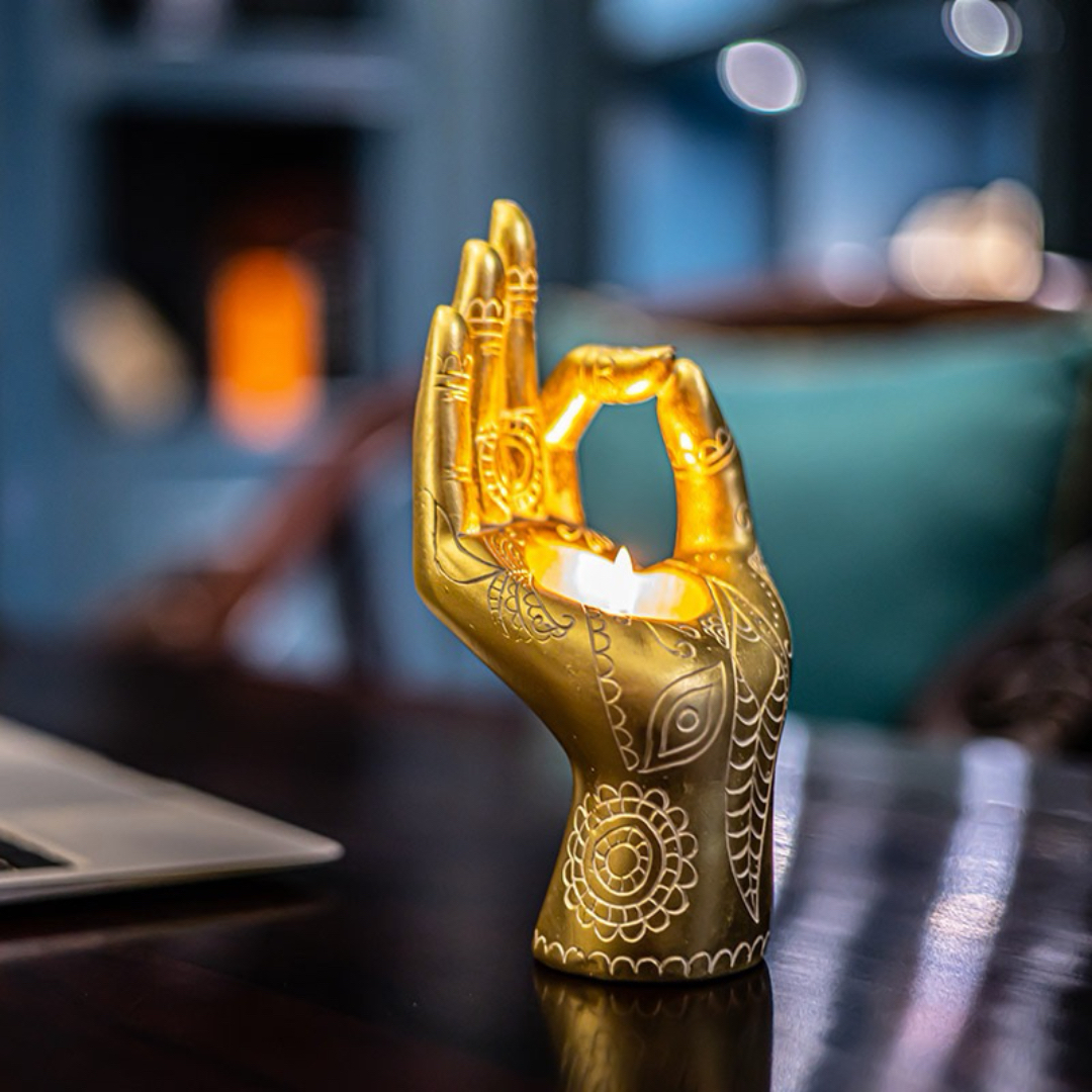 Bougeoir "Vitarka" Geste Bouddha en Résine