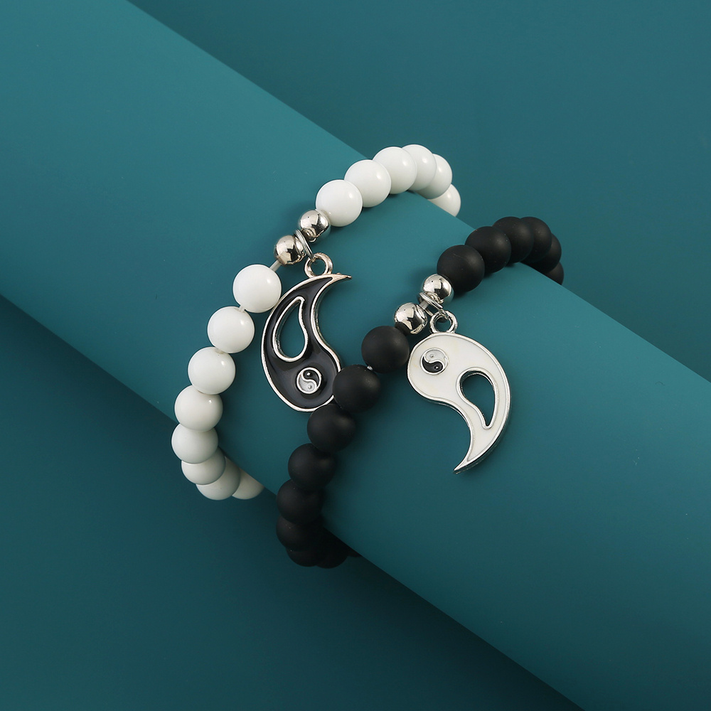 Bracelet Yin et Yang "Amour Heureux" en Howlite et Pierre de Lave