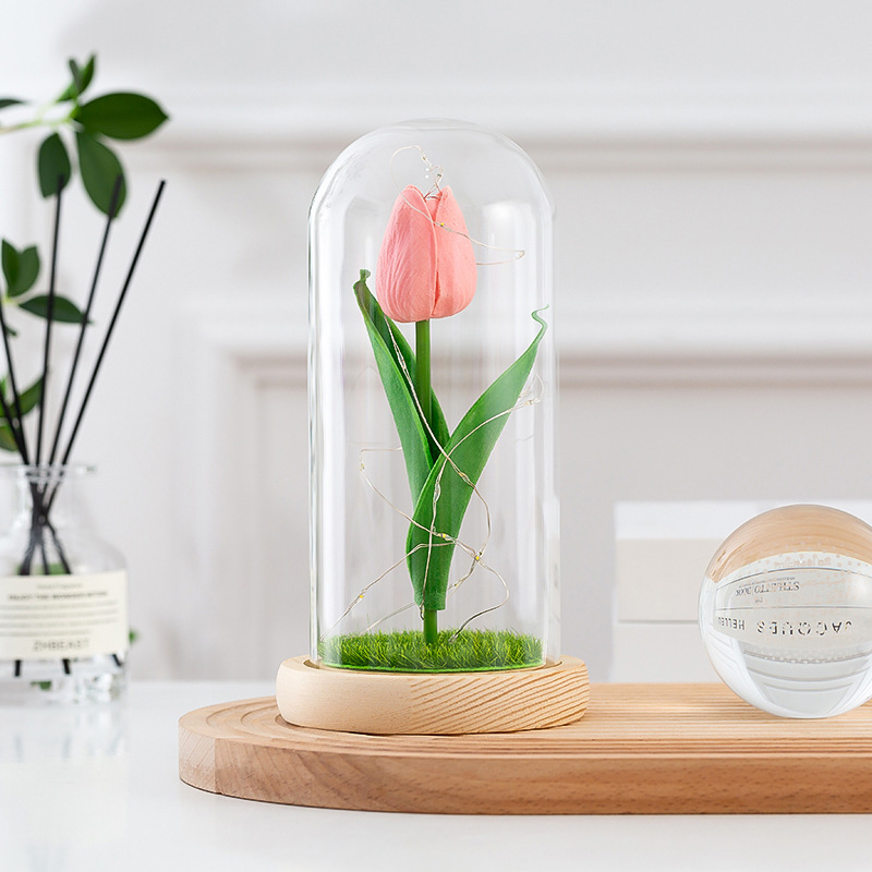 Lumière Fleur Artificielle "Tulipe Eternelle" sous Cloche avec LED