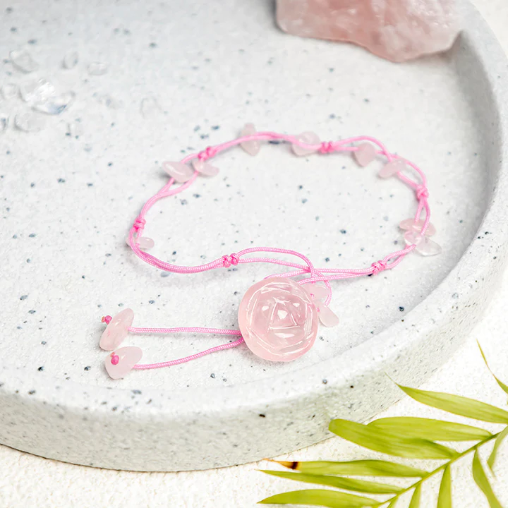 Bracelet de cheville ‘La vie en Rose’ en quartz rose
