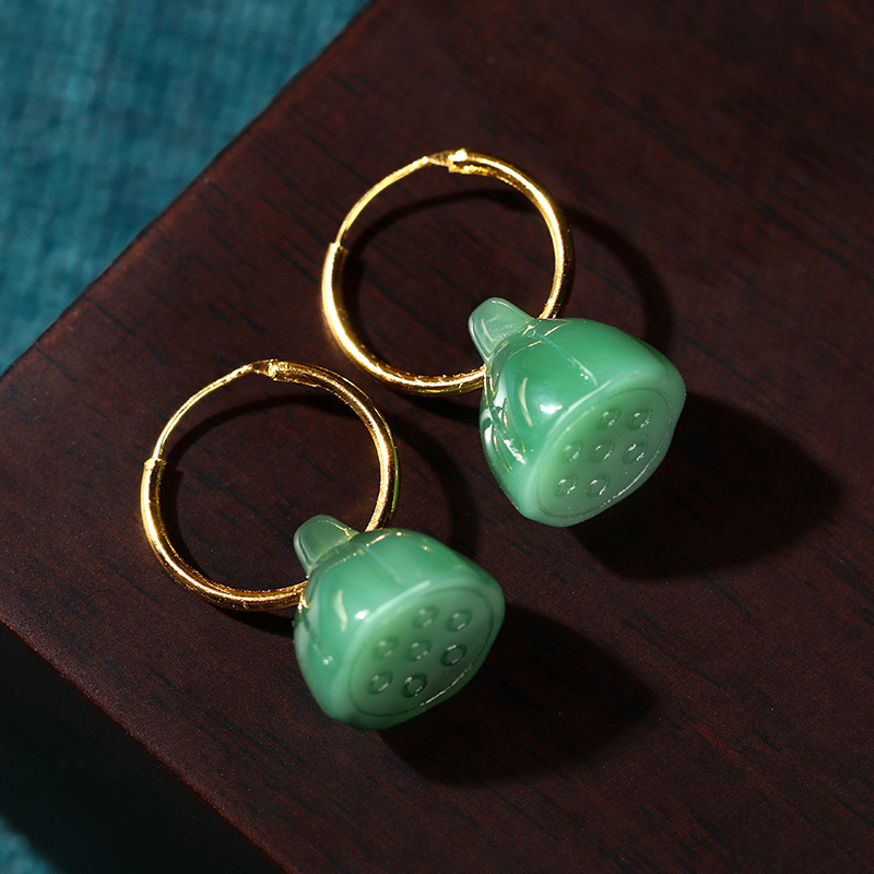 Boucles d’oreilles ‘Epanouissement’ Lotus en Jade Moment ici
