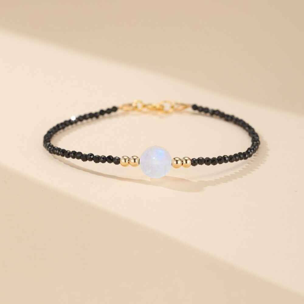 Bracelet Pierre de Lune et Spinelle – Lumière, Plaqué Or