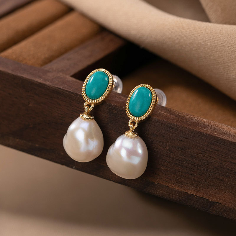 Boucles d'oreille 'Azure' en Perle et Turquoise