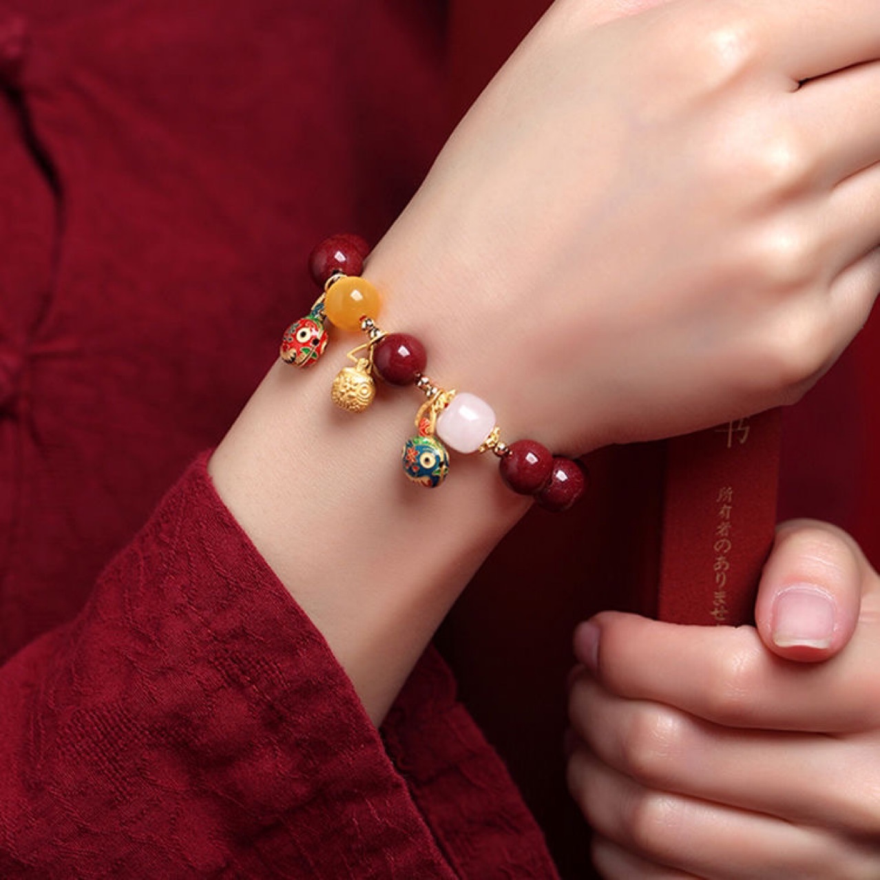 Bracelet Pi Xiu 'Joie Famille' en Cinabre
