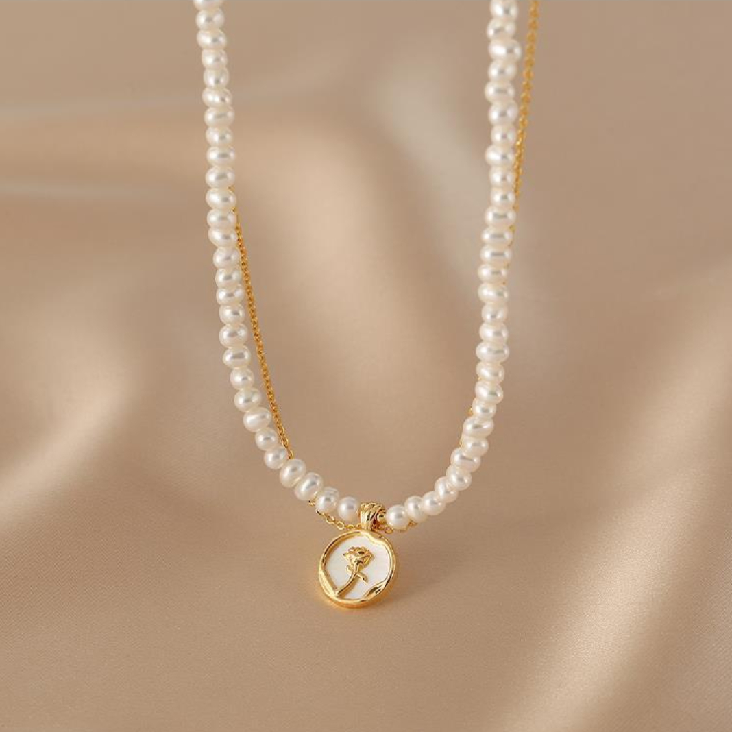 Collier Perle d'Eau Douce – Rose, Argent Plaqué Or