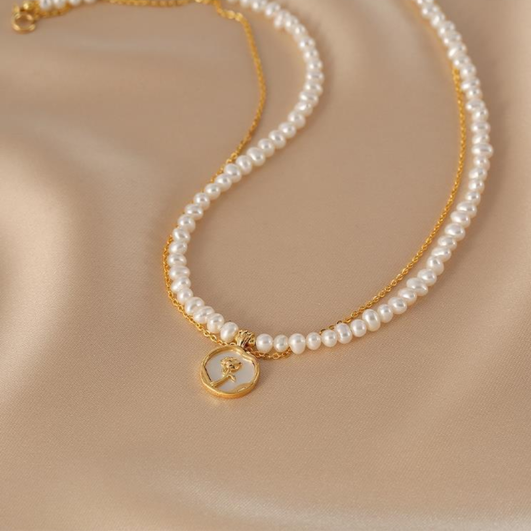 Collier Perle d'Eau Douce – Rose, Argent Plaqué Or