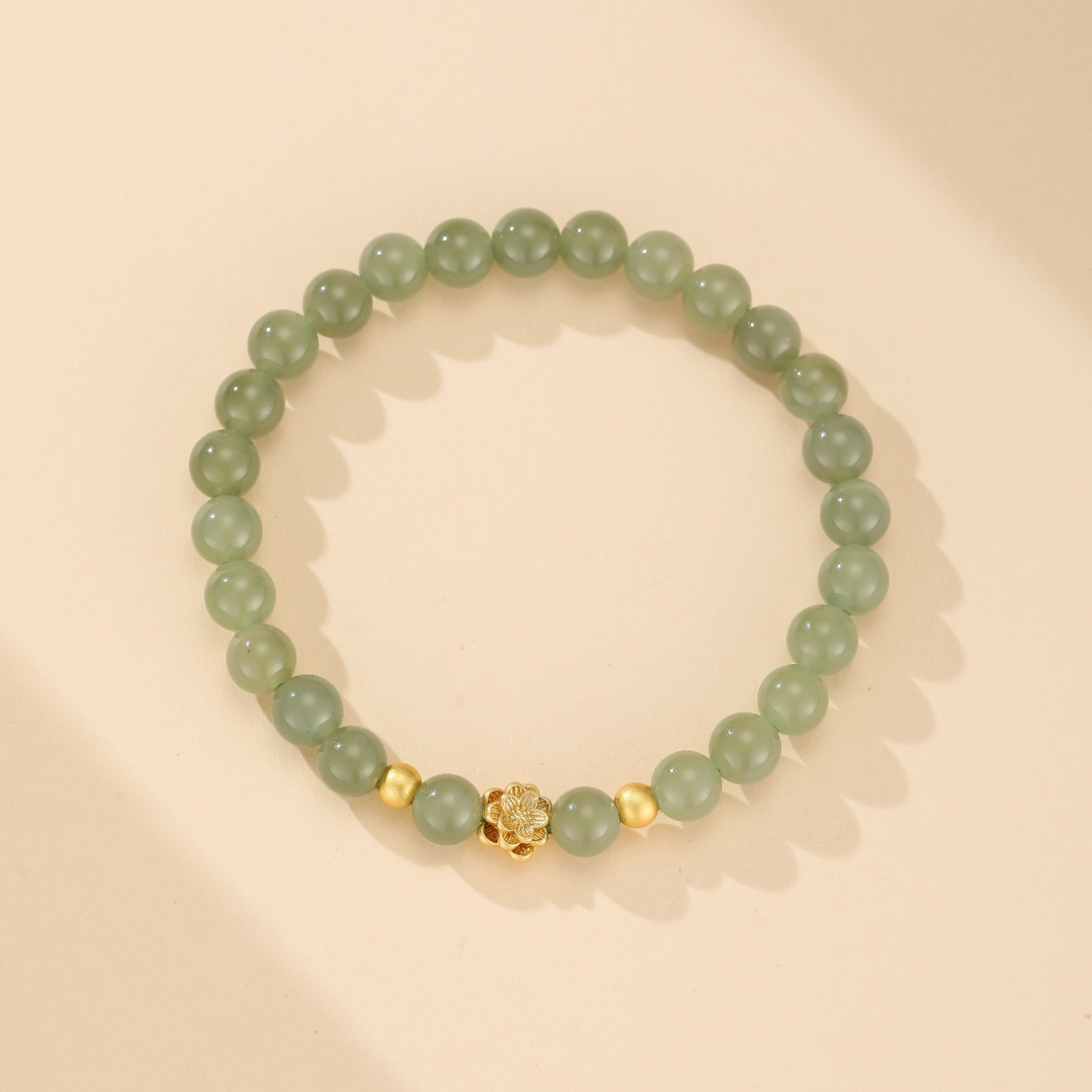 Bracelet Jade Lotus – Réussite, Plaqué Or