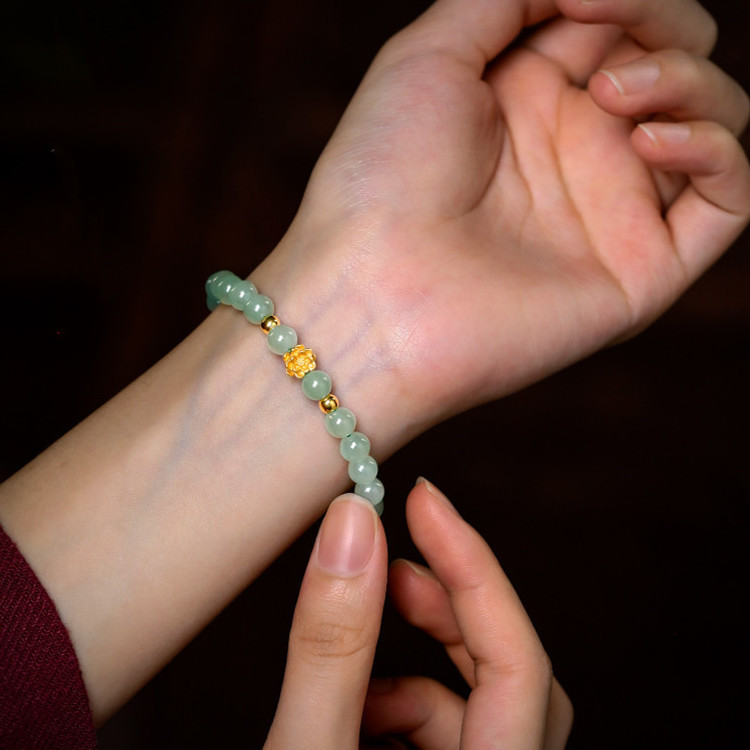 Bracelet Jade Lotus – Réussite, Plaqué Or