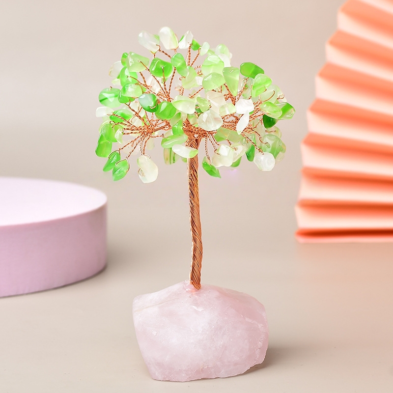 Joie de Vivre – Arbre de Vie avec Base en Quartz Rose - agate verte