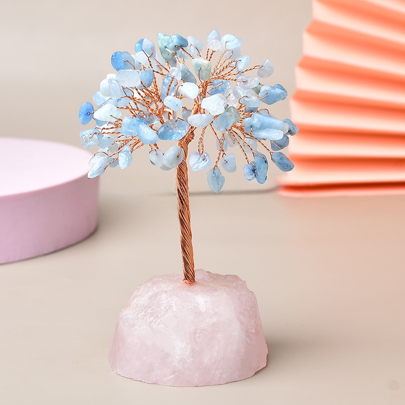 Joie de Vivre – Arbre de Vie avec Base en Quartz Rose - aigue marine