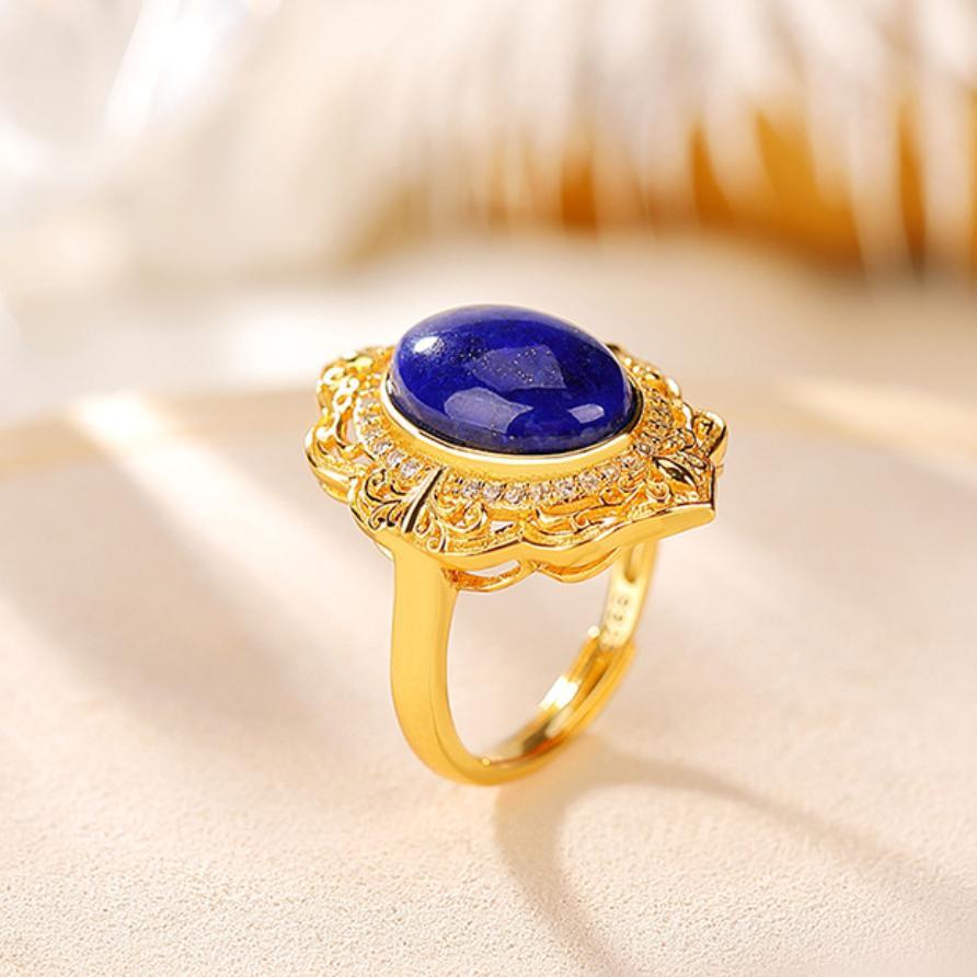 Bague Lapis Lazuli – Confiance, Argent Plaqué Or