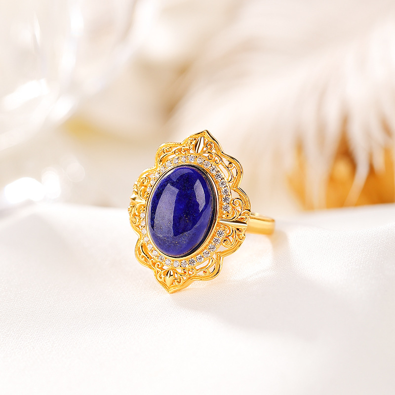 Bague Lapis Lazuli – Prospérité, Argent Plaqué Or
