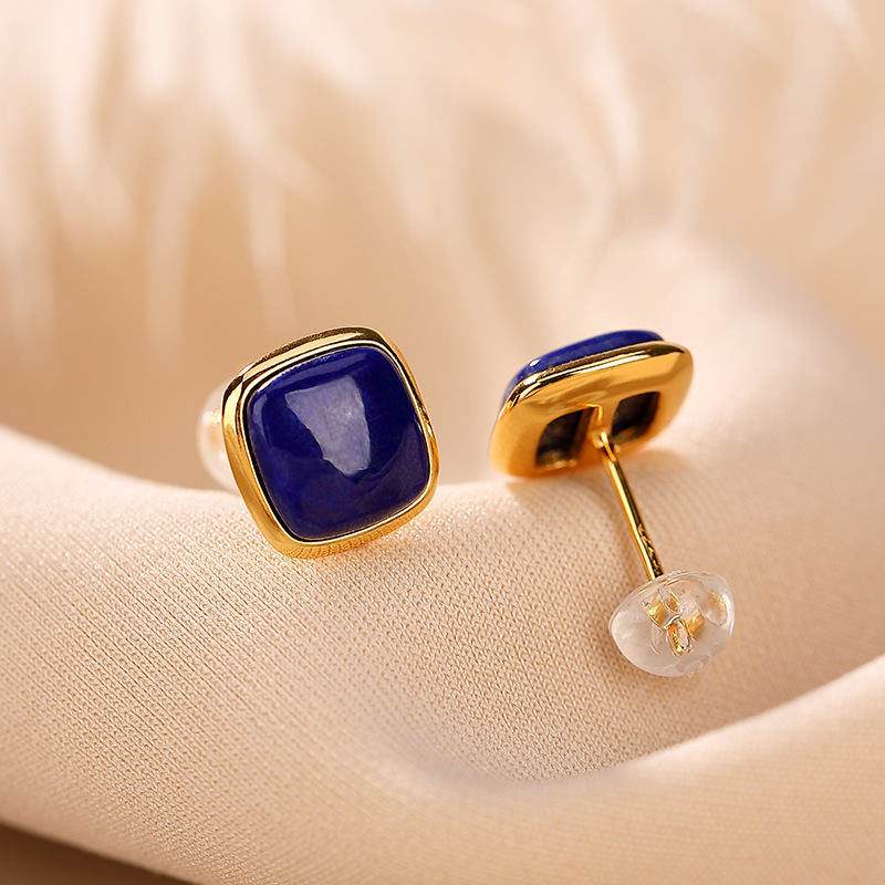 Boucles d'Oreilles Lapis Lazuli – Confiance, Argent Plaqué Or