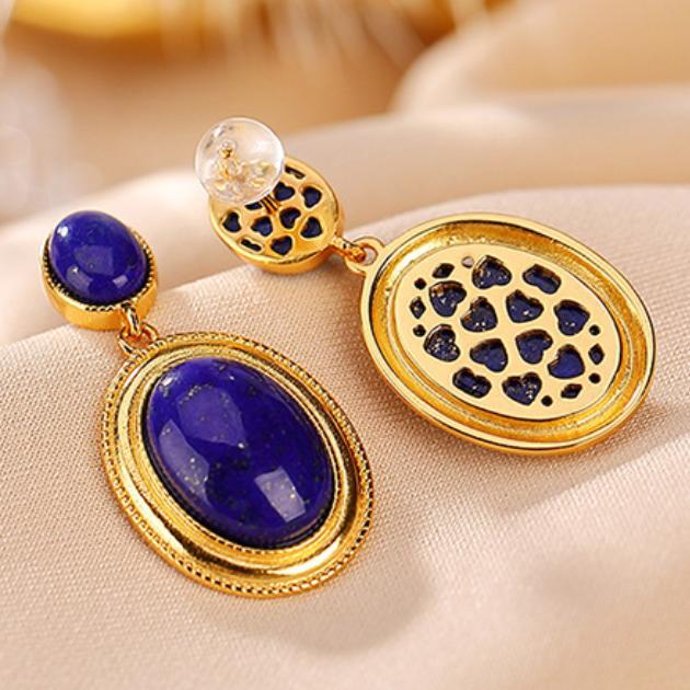 Boucles d'Oreilles Lapis Lazuli – Sérénité, Argent Plaqué Or