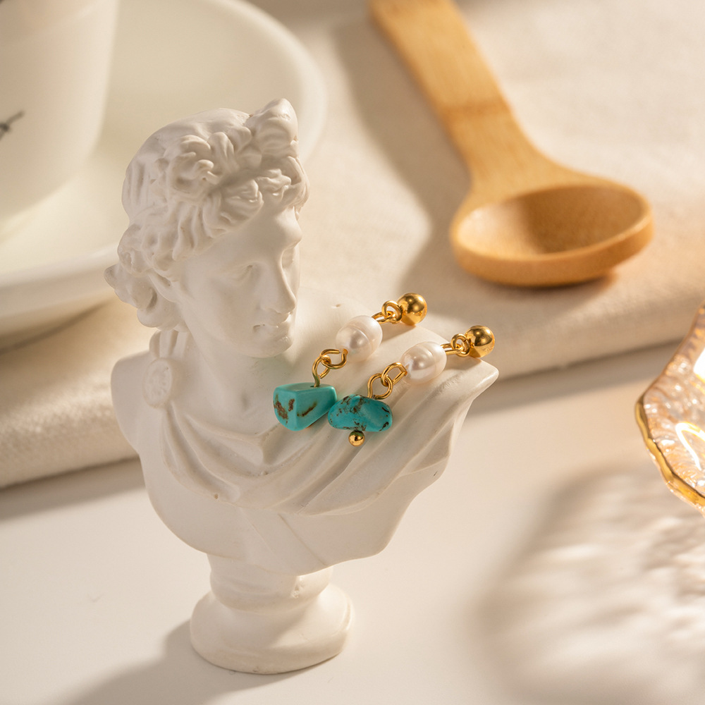 Boucles d'Oreilles Turquoise et Perle – Équilibre et Apaisement