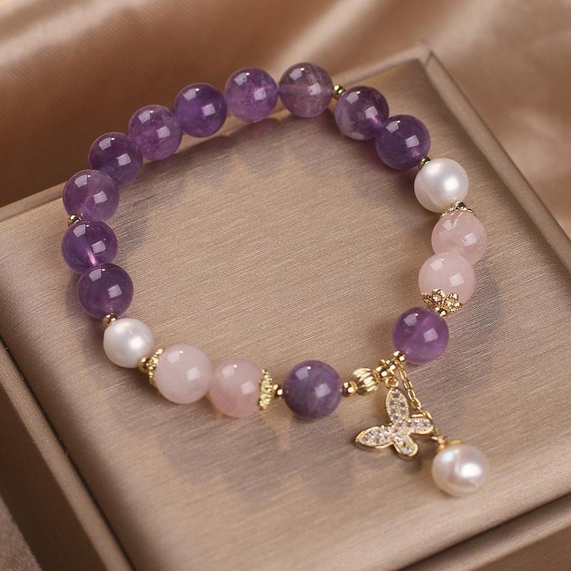 Bracelet Améthyste Quartz Rose et Perle – Papillon