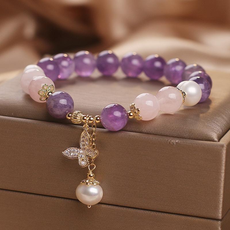 Bracelet Améthyste Quartz Rose et Perle – Papillon