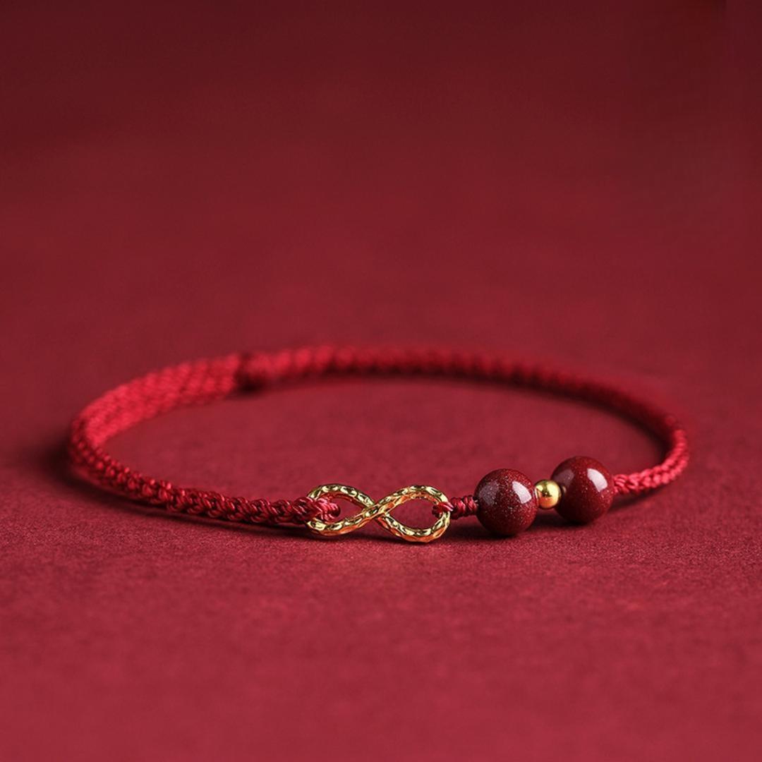 Bracelet Fil Rouge – Bonheur Infini, Plaqué Or