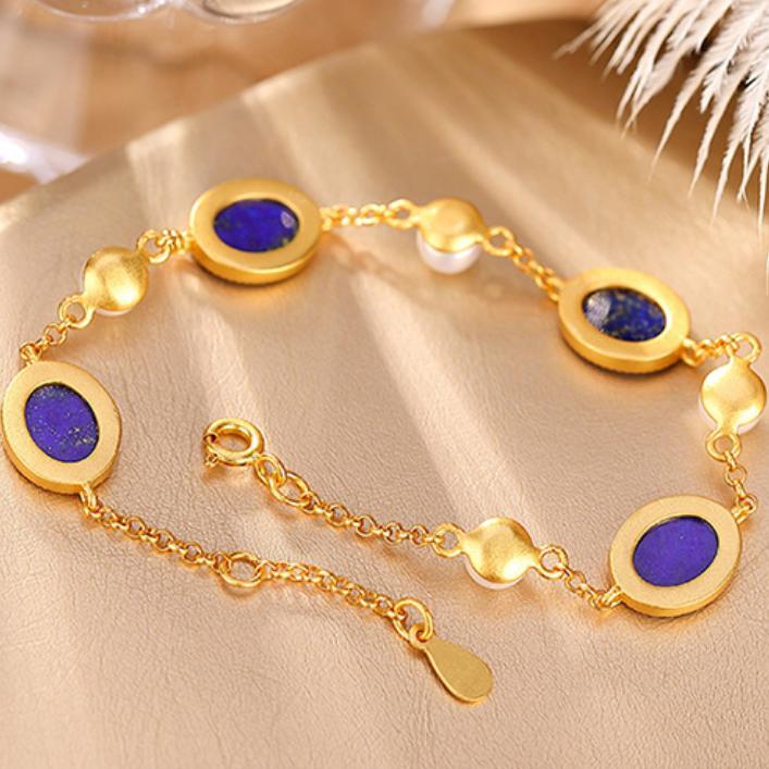 Bracelet Lapis Lazuli et Perle – Sérénité, Argent Plaqué Or
