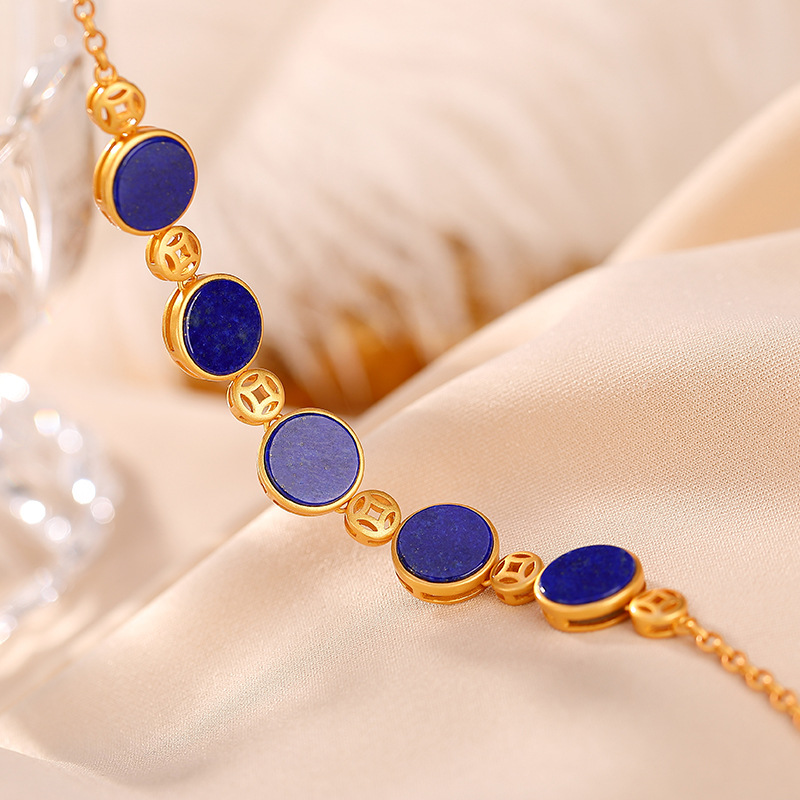 Bracelet Lapis Lazuli – Prospérité, Argent Plaqué Or