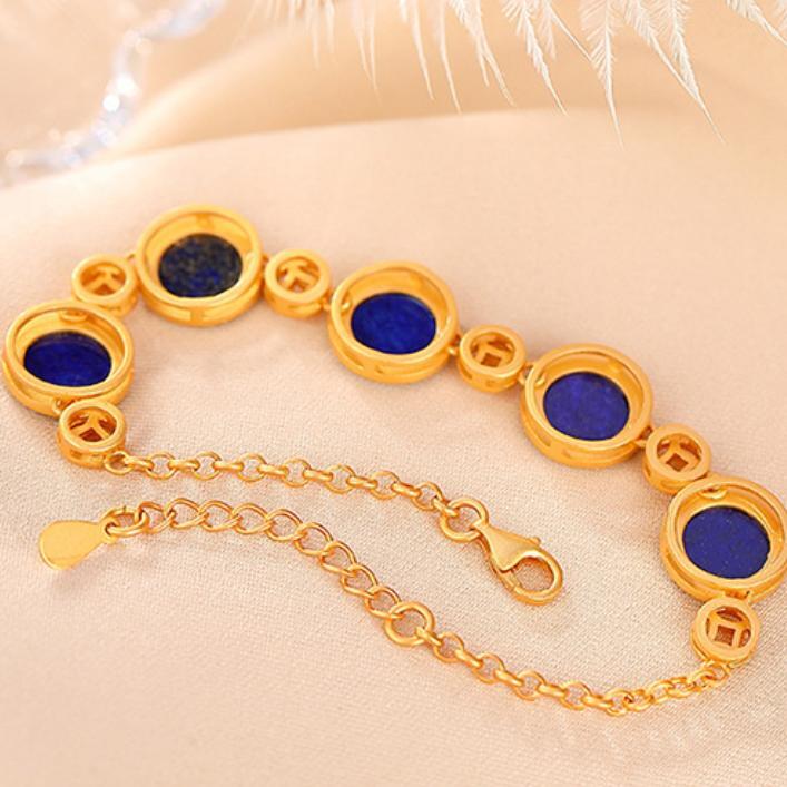 Bracelet Lapis Lazuli – Prospérité, Argent Plaqué Or