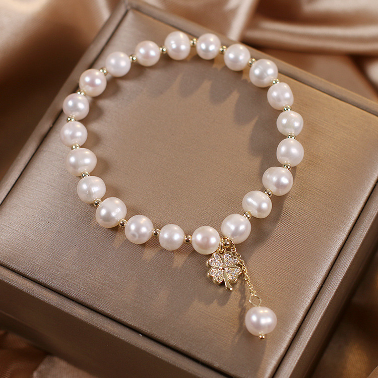 Bracelet Perle d'Eau Douce – Trèfle à Quatre Feuilles